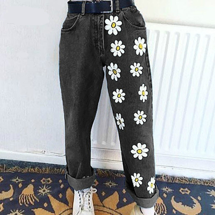 Printed slim denim pants