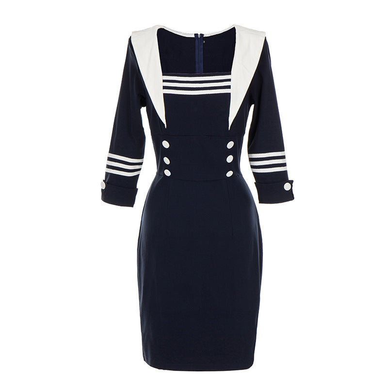 Retro elegant waist slim slim straight dress