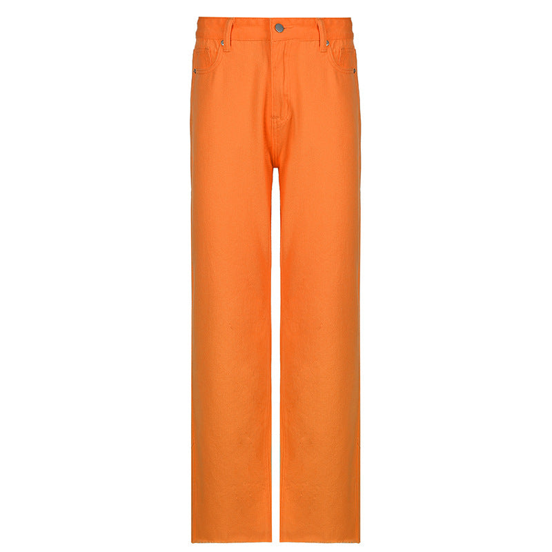 Candy-colored High-rise Casual Straight-leg Pants