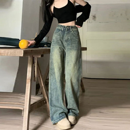 Casual Nostalgic Retro Mop Loose Straight Jeans