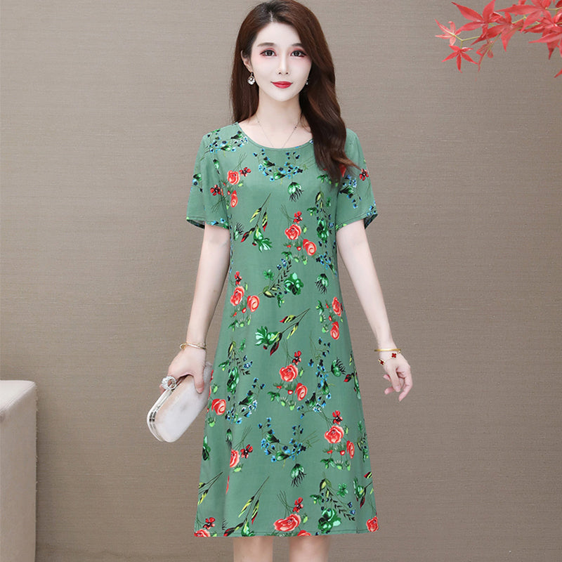 Short sleeve cotton silk dress