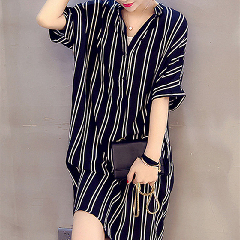 Women's Fashion Mid Length Shirt Short Sleeve Dress