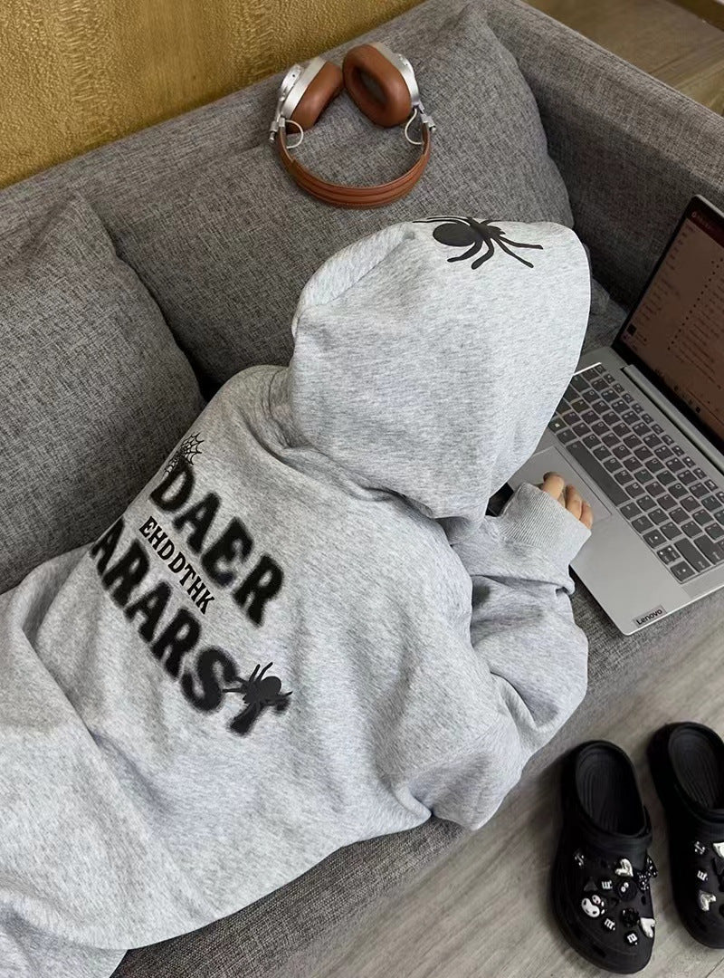 Women's American-style Retro Fashion Brand Spider Letter Hooded Sweater