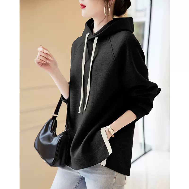 Cotton Hooded Sweater For Women Loose Fitting