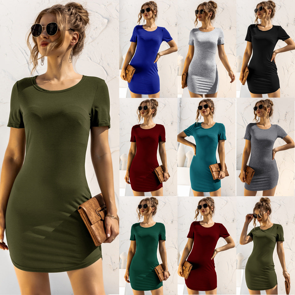 Solid Color Short Sleeve Dress