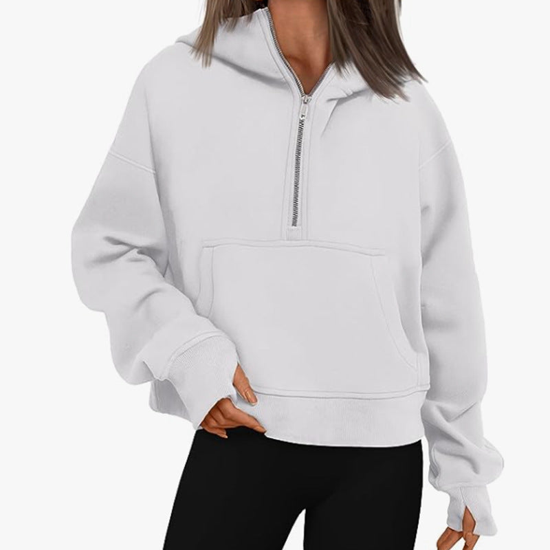 Autumn And Winter Zipper Long Sleeve Loose Hooded Sweater