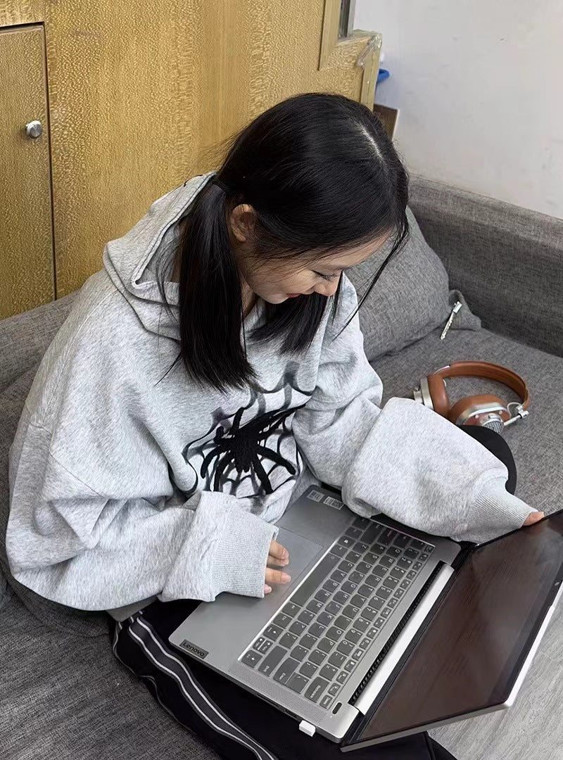 Women's American-style Retro Fashion Brand Spider Letter Hooded Sweater