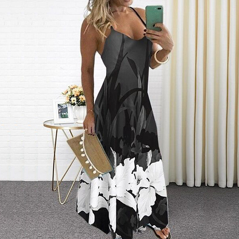 V-neck positioning floral sling dress