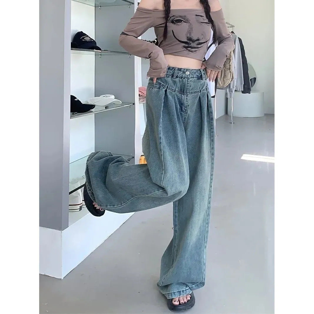 Denim Wide Leg Pants For Women Looking Slimmer In Autumn