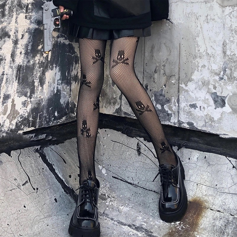 Skull Fishnet Pantyhose And Black Stockings