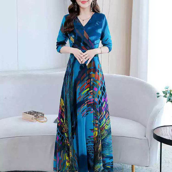 Western Temperament Slim Slim High Waist Printed Long Skirt