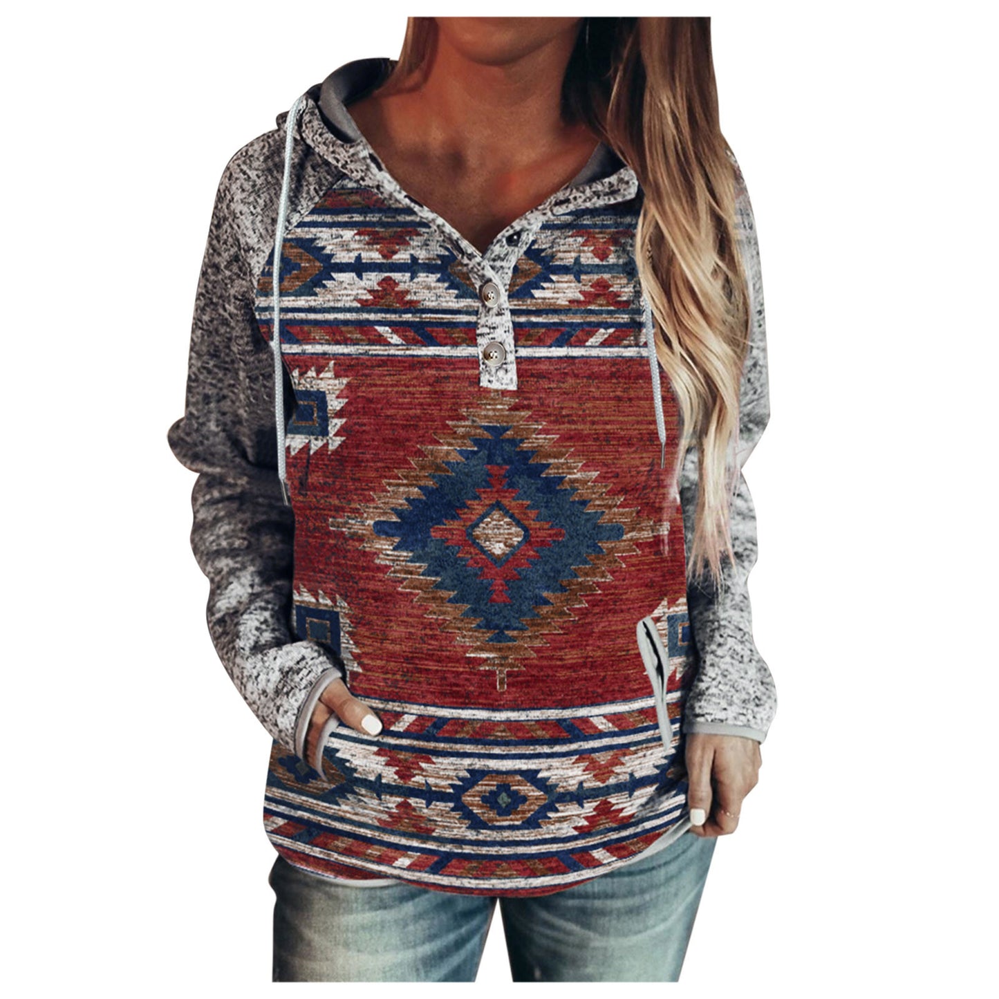 Autumn And Winter Leisure Printed European And American V-neck Hooded Color Sweater