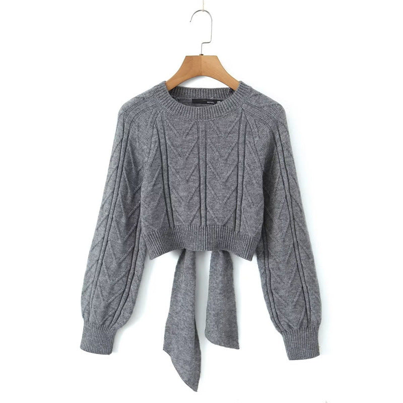 Short Sexy Backless Knitted Sweater Bow Sweater