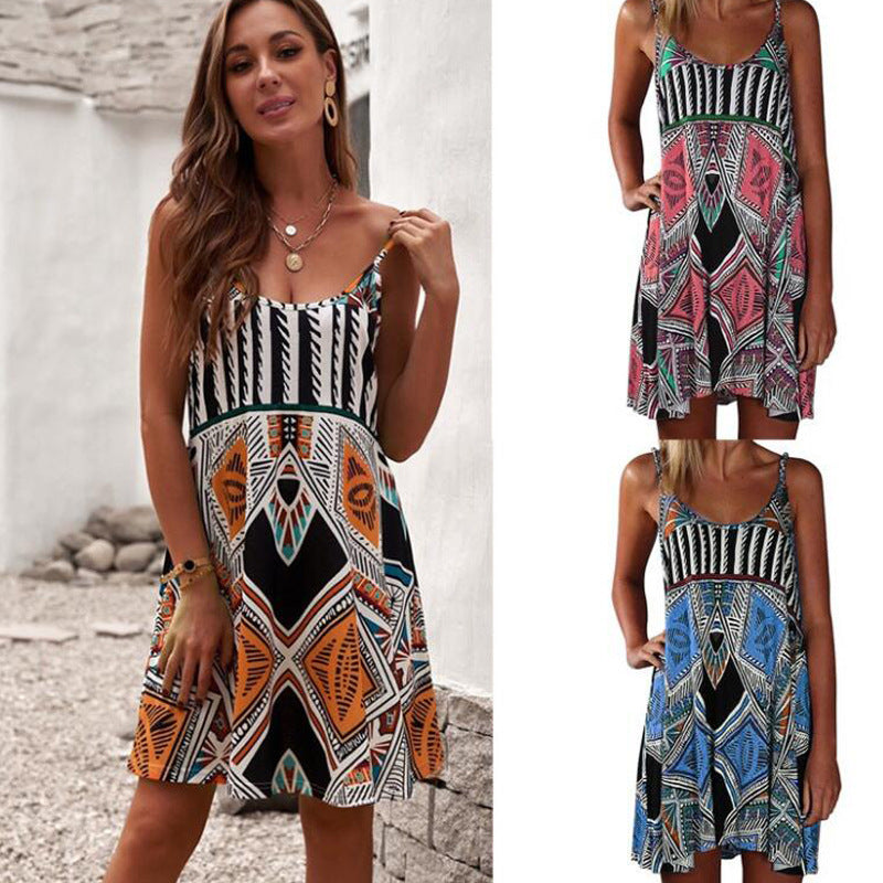 Positioning Floral Pattern Sling Dress Women