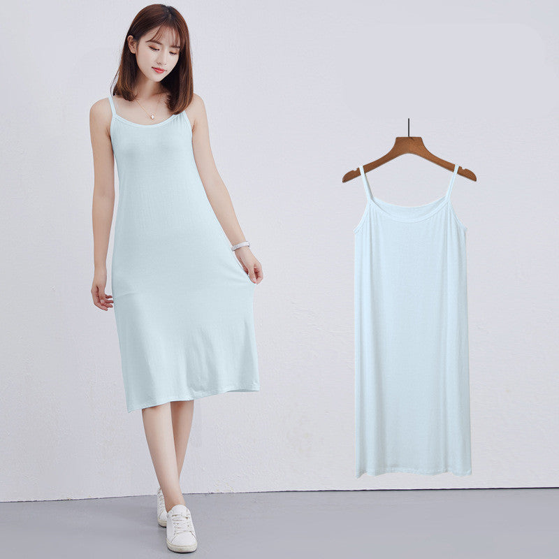 Womens Modal Full Slip Dress Spaghetti strap Vest Skirt 90 to 120cm Long