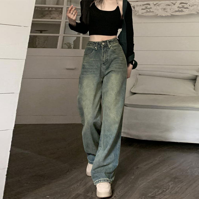 Casual Nostalgic Retro Mop Loose Straight Jeans