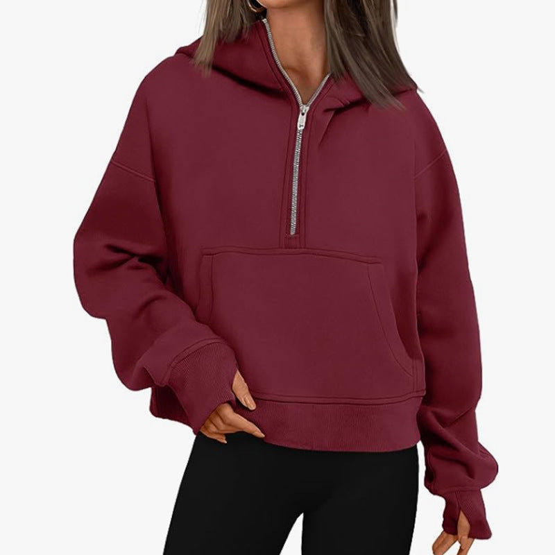 Autumn And Winter Zipper Long Sleeve Loose Hooded Sweater