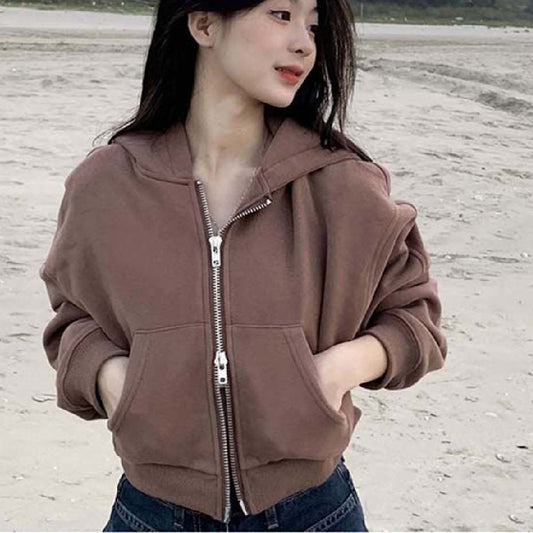 Women's Retro Loose Double-headed Zipper Hooded Sweater