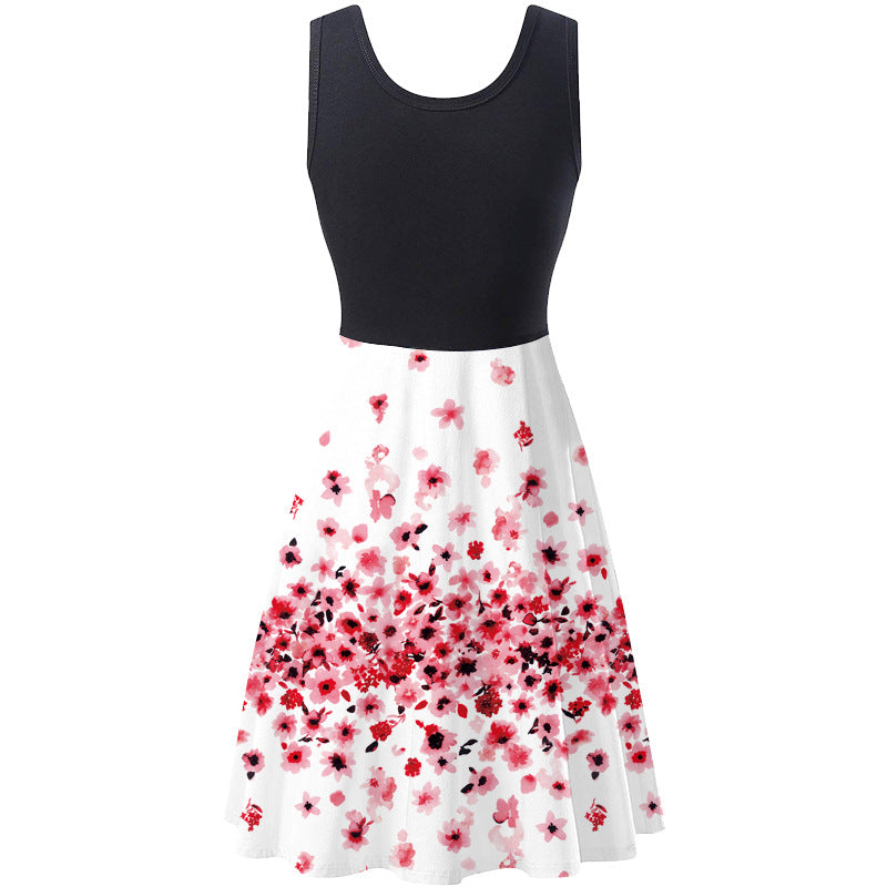 Sleeveless Round Neck Ladies Digital Print Dress