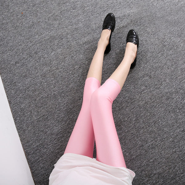 Fluorescent Seven-point Leggings Shiny Solid Color Gloss Pants