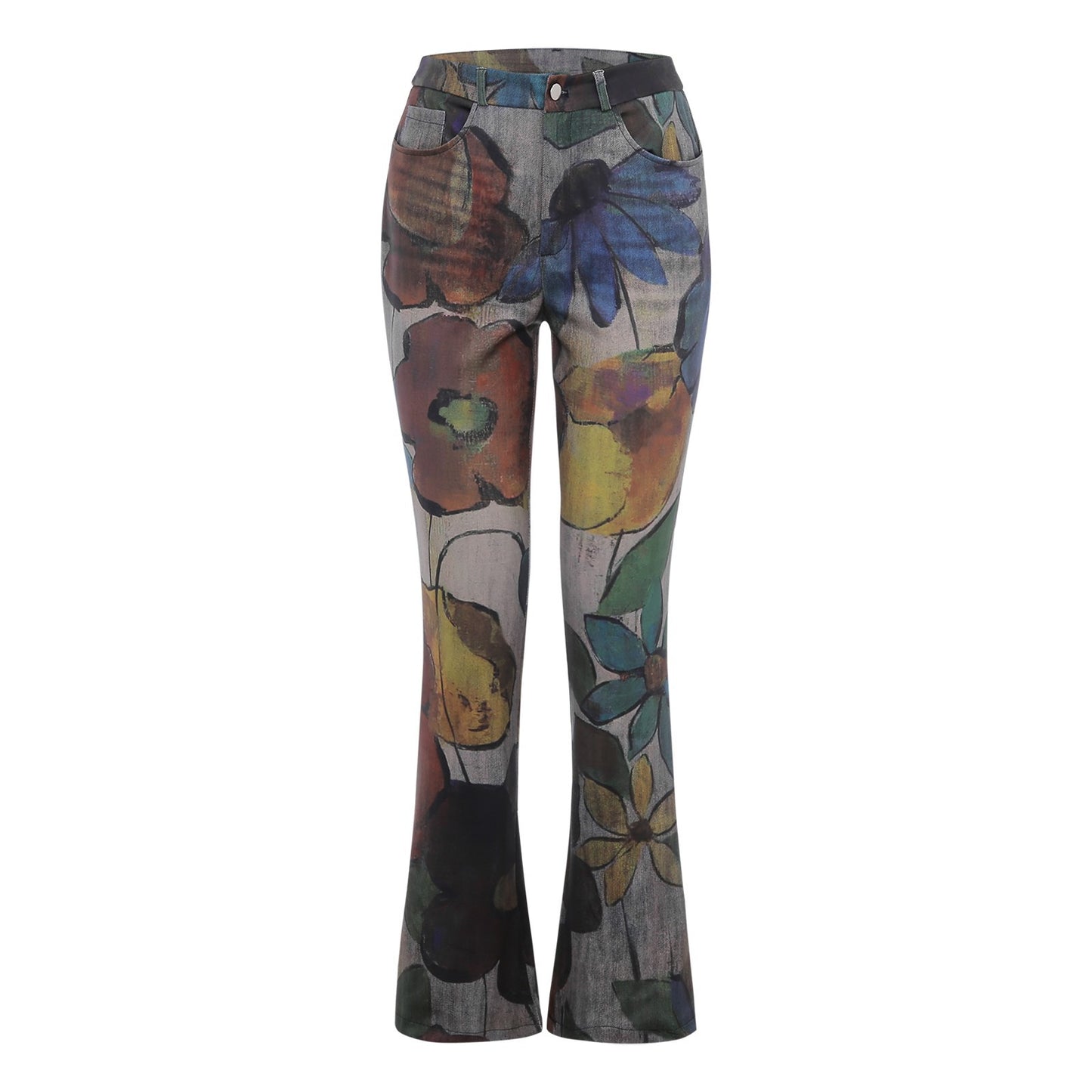 European And American Plus Size Women's Casual Pants Floral Thin Trousers