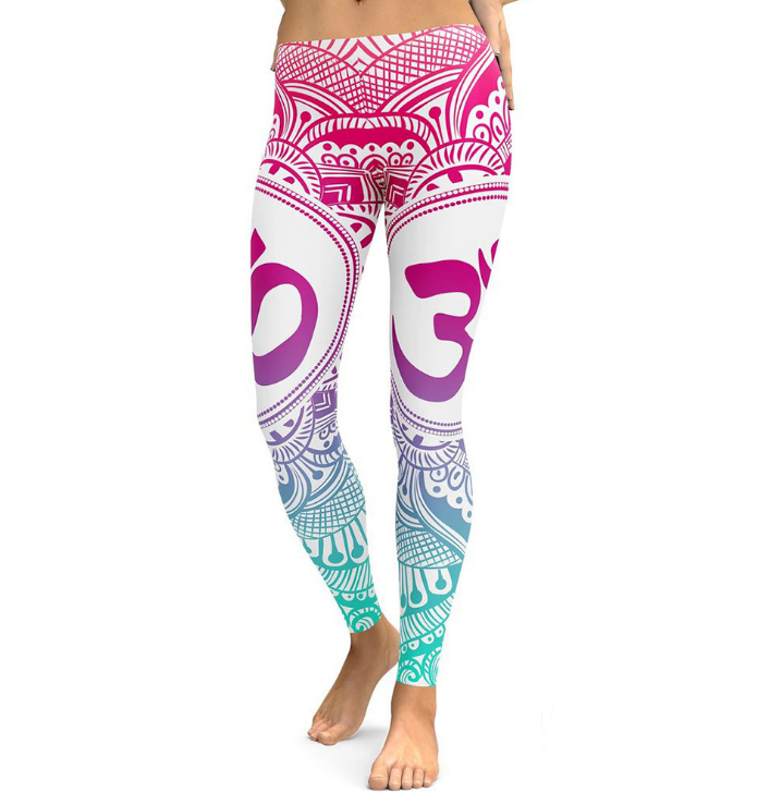 New Blue Decolorization Mandala Leggings Women Plus Size XL Athletic Yoga Leggings Running Fitness Workout Pants