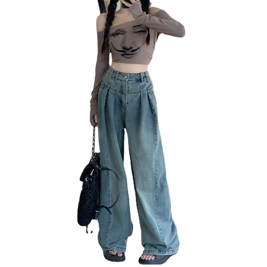 Denim Wide Leg Pants For Women Looking Slimmer In Autumn