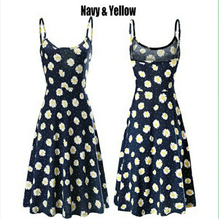 New Summer Women's Sling Printed Fashion Slim Women's Casual Middle Dress