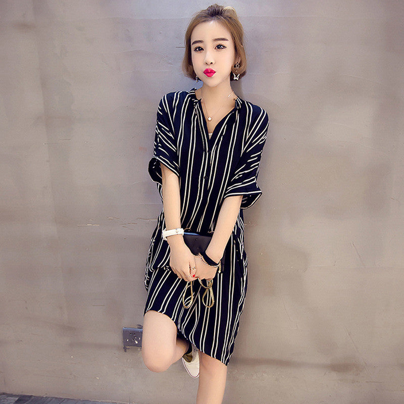 Women's Fashion Mid Length Shirt Short Sleeve Dress