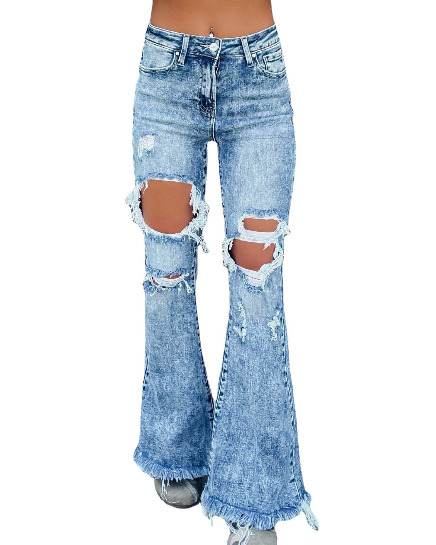 Women's Hole Raw Hem Jeans