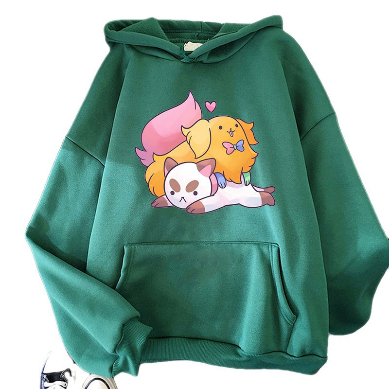 Puppy And Cat Cartoon Cute Printed Sweater