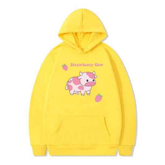 Strawberry Milk Print Long-sleeved Hoodie