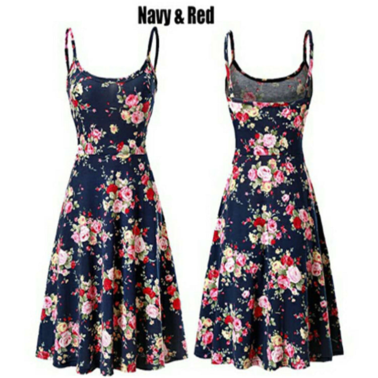 New Summer Women's Sling Printed Fashion Slim Women's Casual Middle Dress