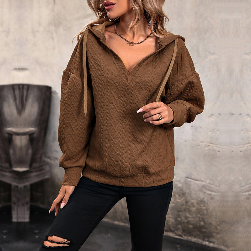 Women's ClothingSolid Color Knit Casual Sweater Hooded Women