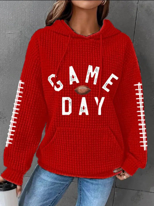 Women's Rugby Print Hooded Waffle Sweater