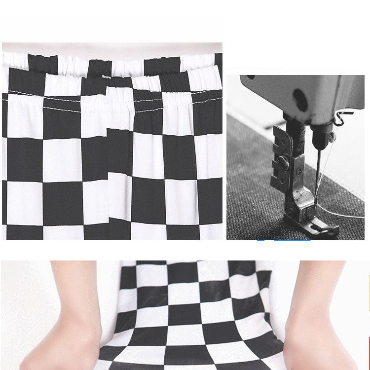 Black And White Square Diamond Check Cropped Trousers