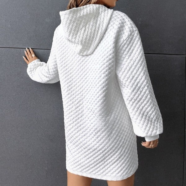 Waffle Casual Loose-fitting Hoodie Drawstring Sweatshirt