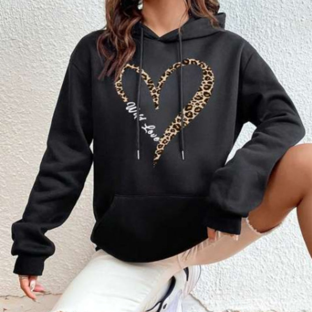 Retro Love Pattern Women's Sheath Hoodie Printed Pullover College Style