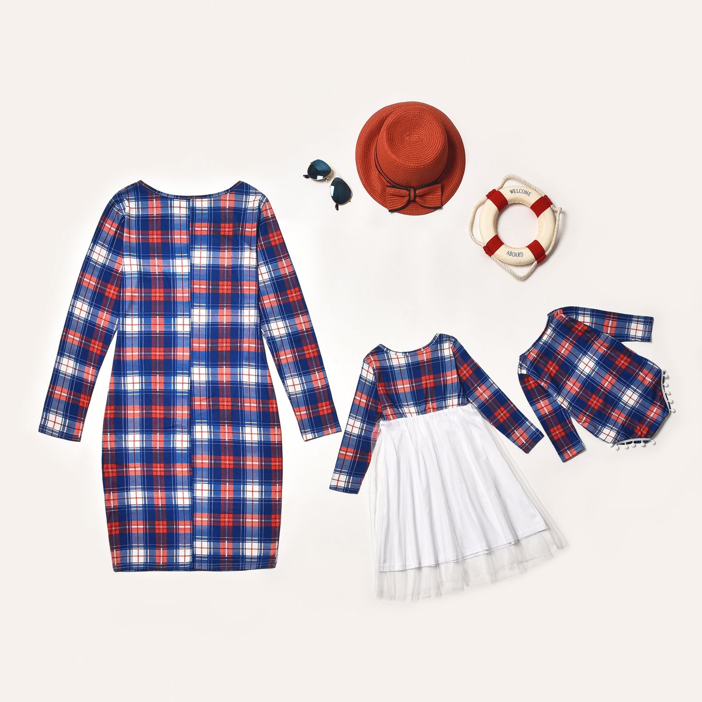 Round Neck Color Plaid Long-sleeved Parent-child Outfit