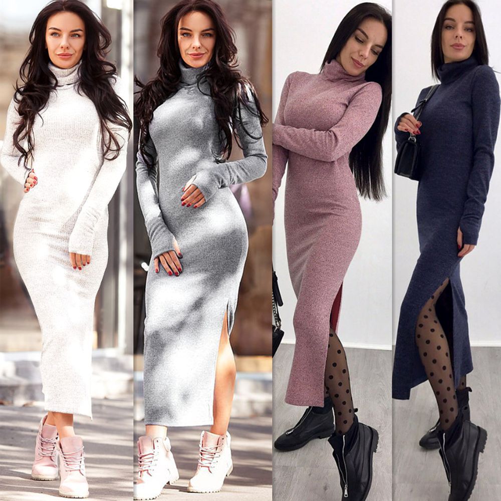 Women's Turtleneck Knitting Sheath Dress