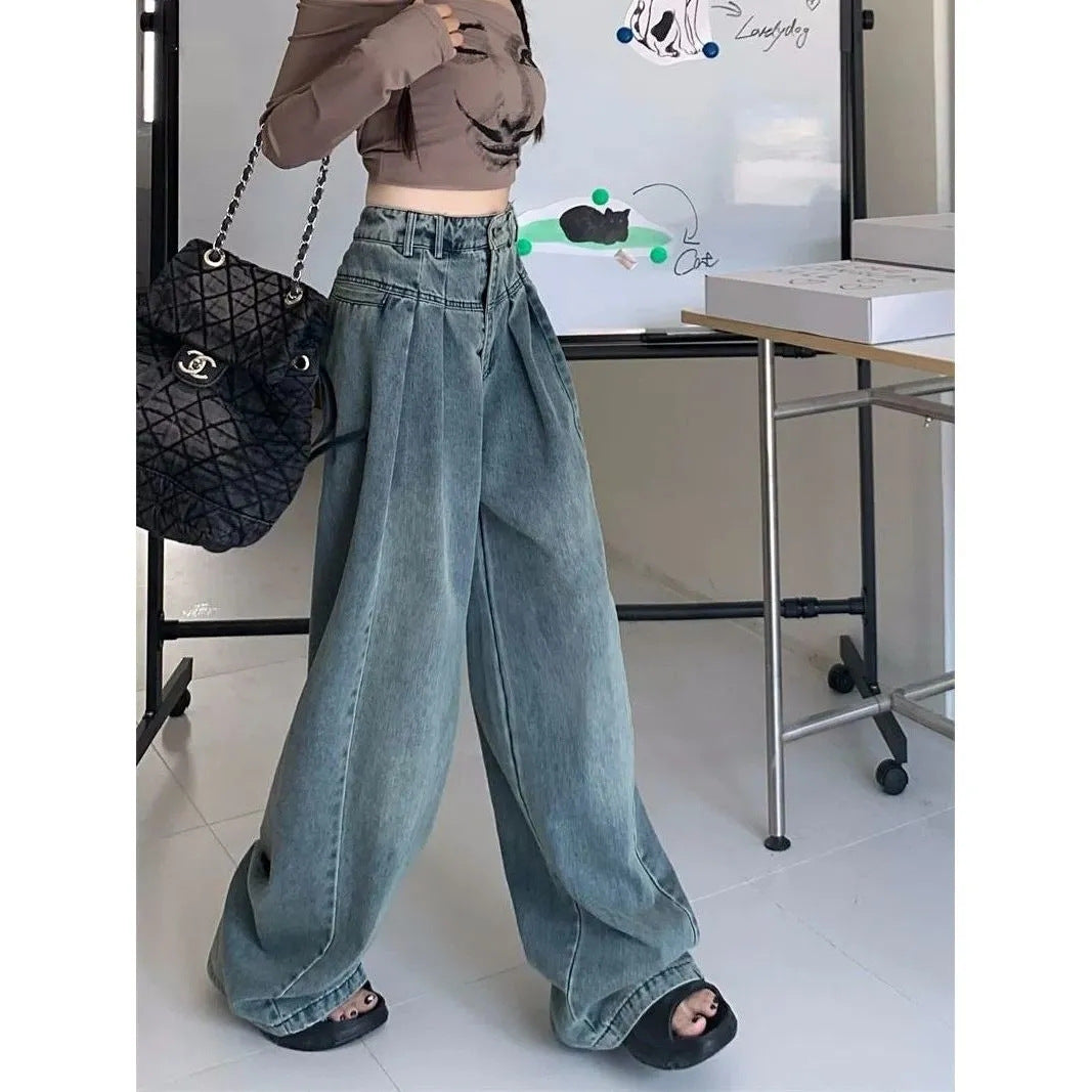 Denim Wide Leg Pants For Women Looking Slimmer In Autumn