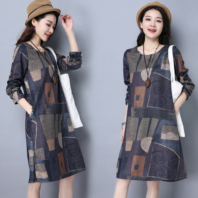 Printed long sleeve dress