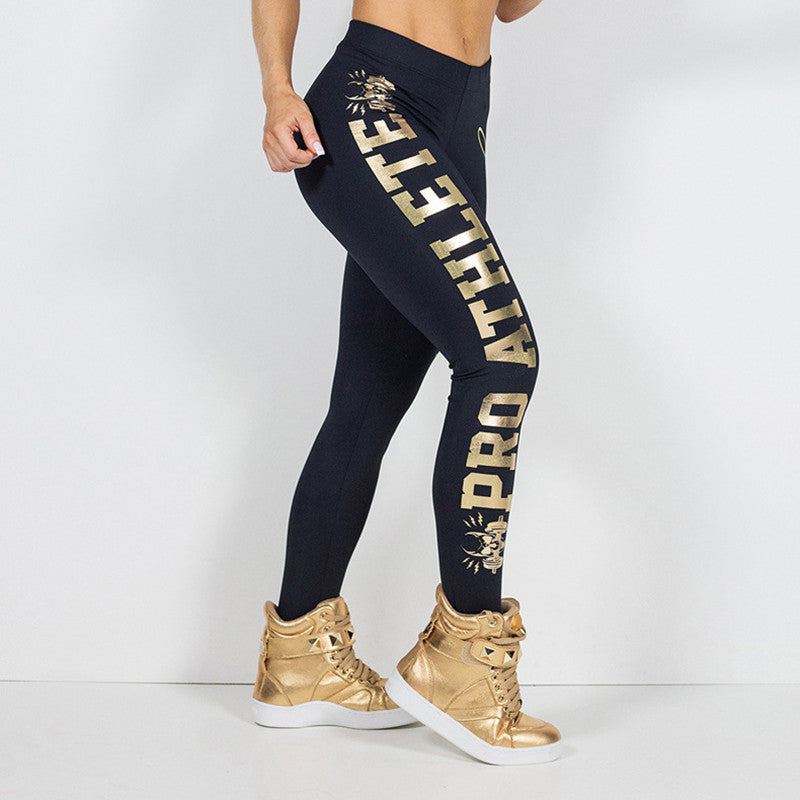 Gold lettered offset sports pants