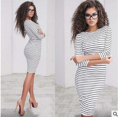 AliExpress Europe and the United States explosion models new women's striped stitching slim dress