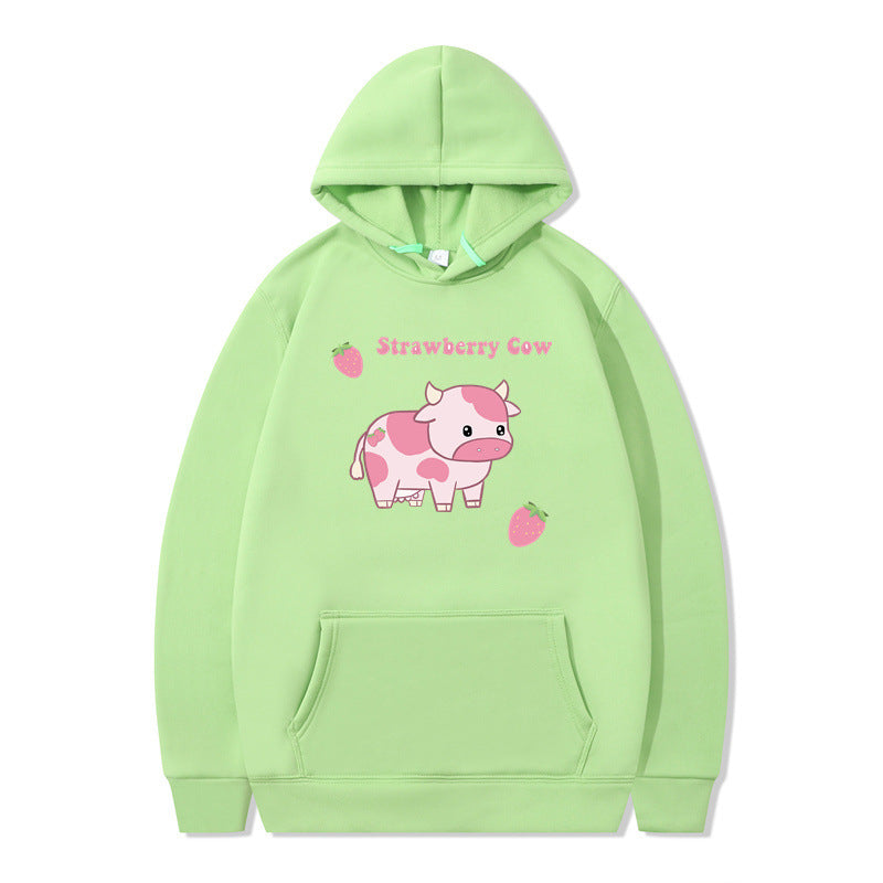 Strawberry Milk Print Long-sleeved Hoodie