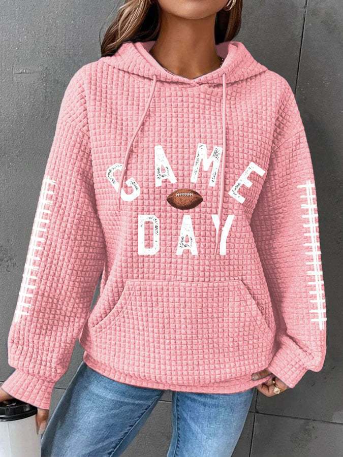 Women's Rugby Print Hooded Waffle Sweater