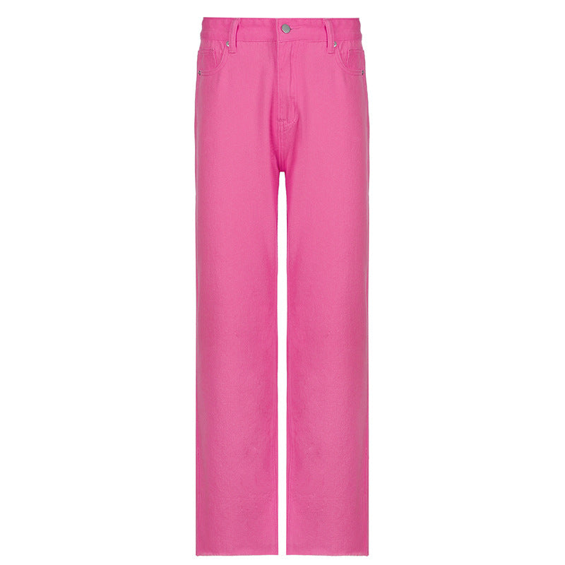 Candy-colored High-rise Casual Straight-leg Pants