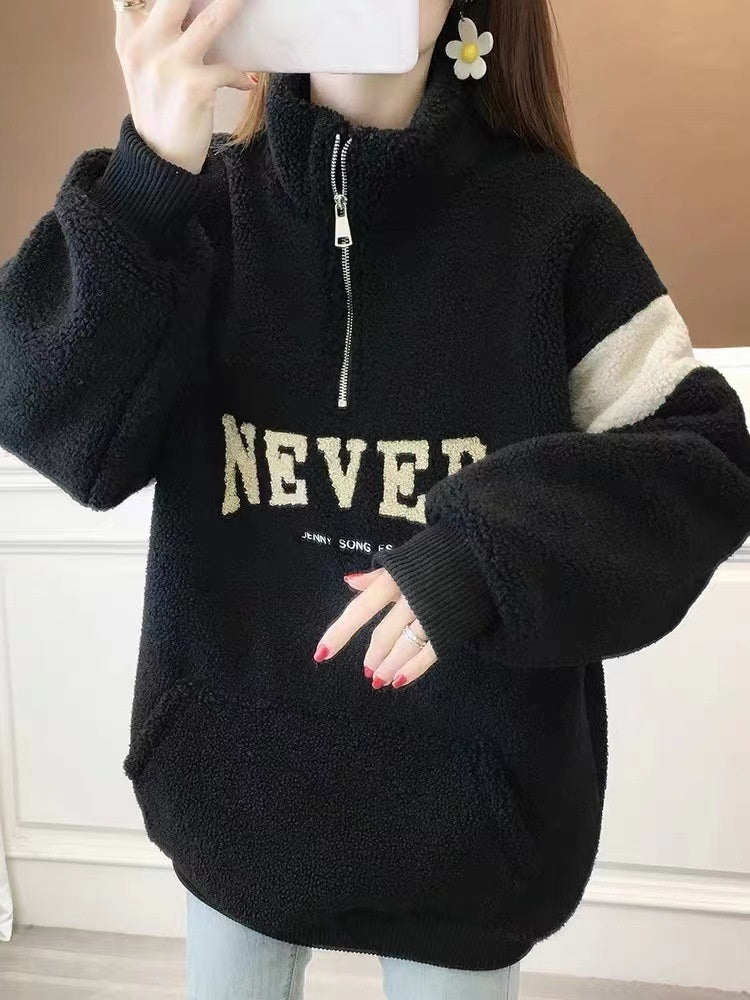 Women's Winter Thickened Velvet Padded-letter Sweater