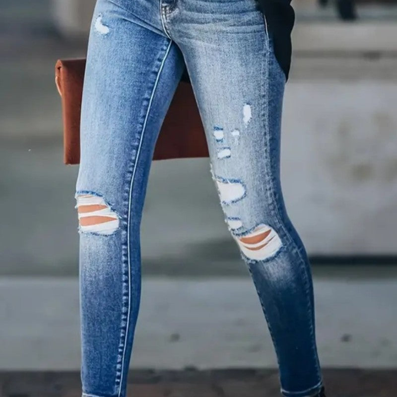 Women's Stretch High Waist Retro Washed Ripped Skinny Jeans