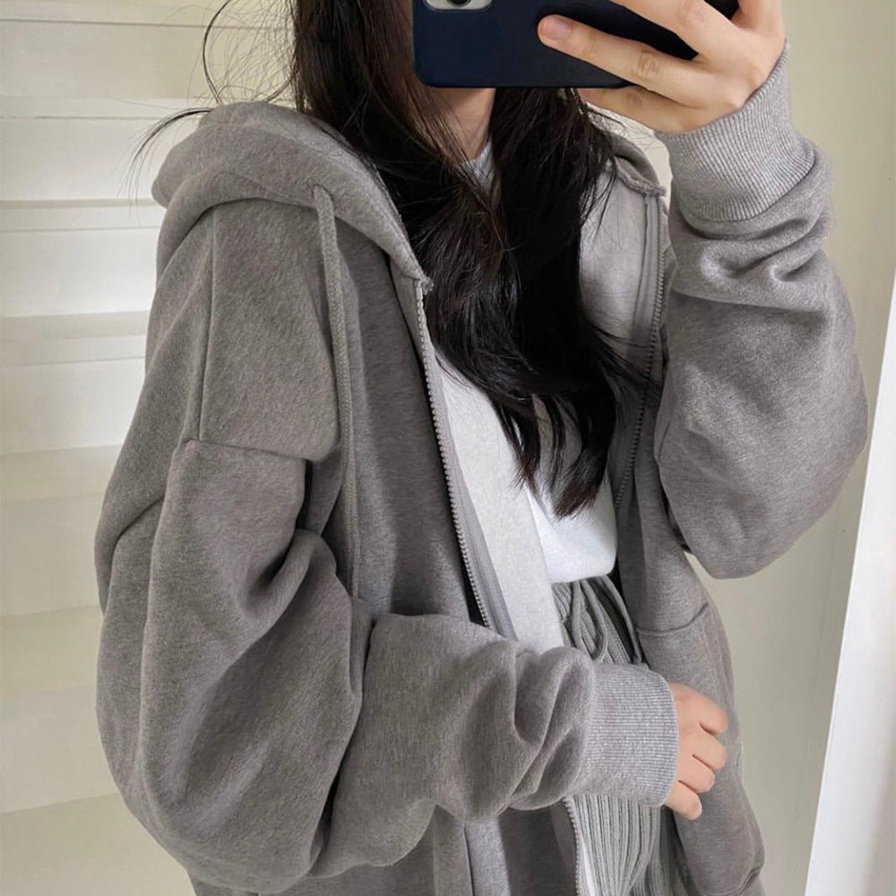 Women's Loose Long Sleeve Zipper Pocket Hoodie